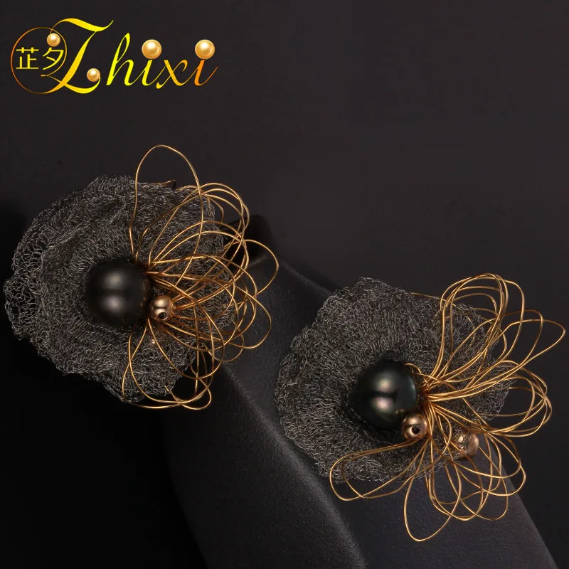 [ZHIXI] серьги из натурального южного моря с золотым жемчугом ювелирные украшения