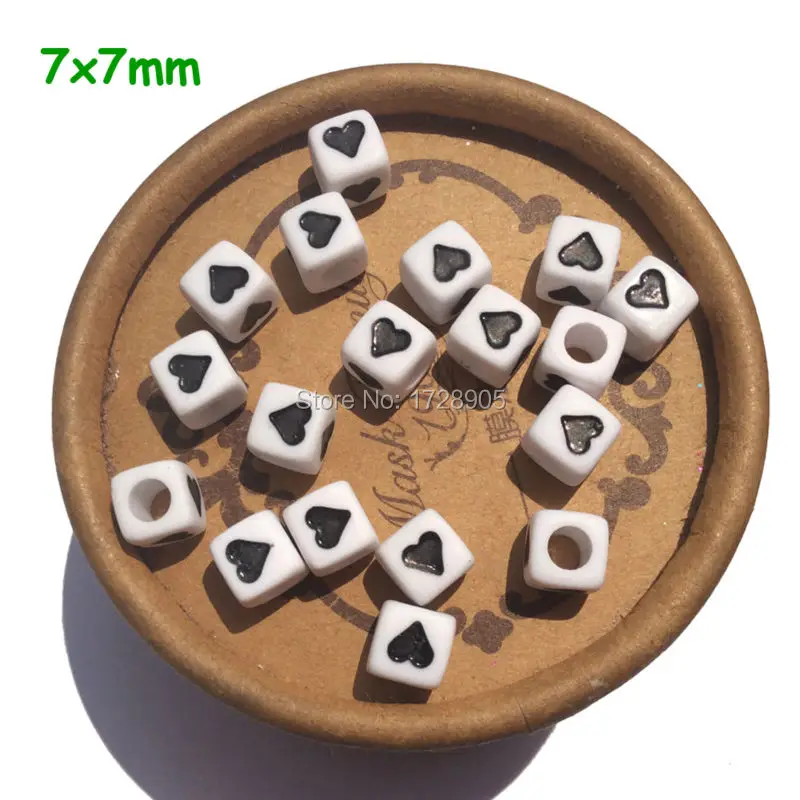 

Heart Letters 7mm 7*7mm 50 pcs Unique Square Acrylic Spacer Loose Cube Heart Beads for DIY Necklace Jewelry Bulk Wholesale