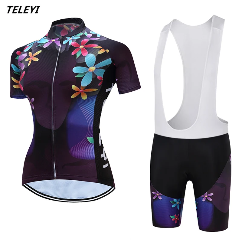 

2017 TELEYI Cycling Jersey Sets for Women Bike Jersey clothing short sleeve mtb Sportswear roupa Ciclismo Maillot with Bib short