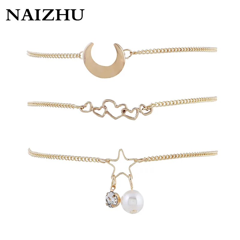 Новинка 2018 3 шт. уникальный браслет с Луной звезда Очаровательная Золотая цепочка