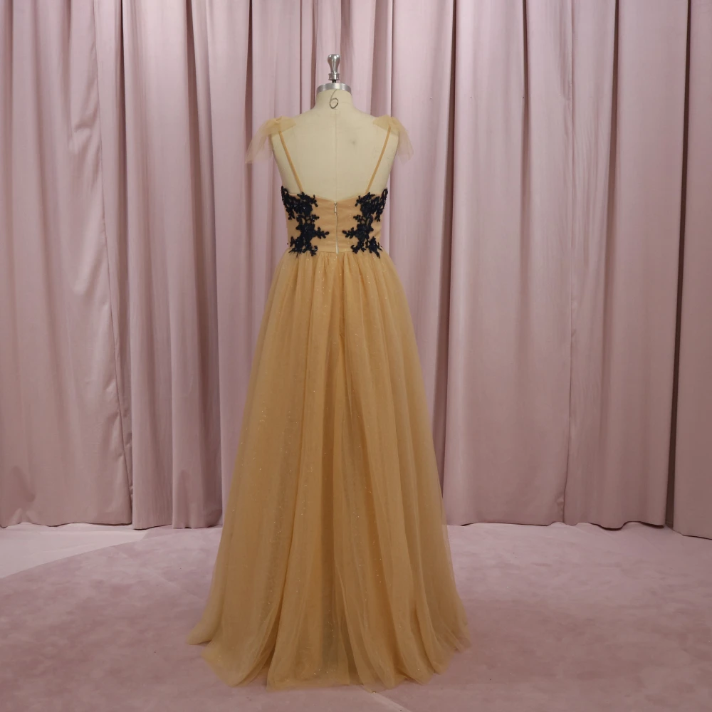 Champagne Colored Spahetti Straps Appliqued A Line Tulle Prom Dresses | Свадьбы и торжества