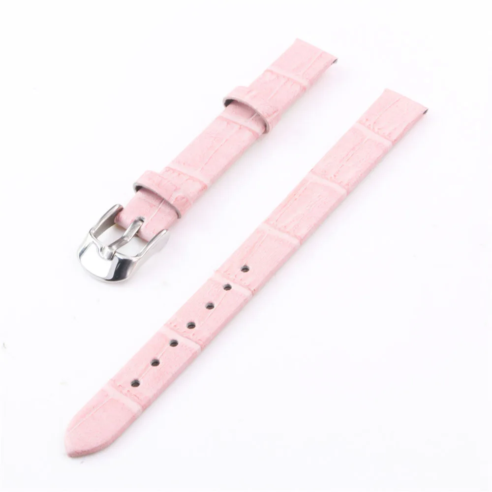 Pink Way deng Новые Фирменные женские Ремешки для наручных часов из натуральной кожи с серебряной пряжкой Синий Коричневый Красный Белый ремешок 10 мм ремешок-Y163 - Цвет ремешка: Pink