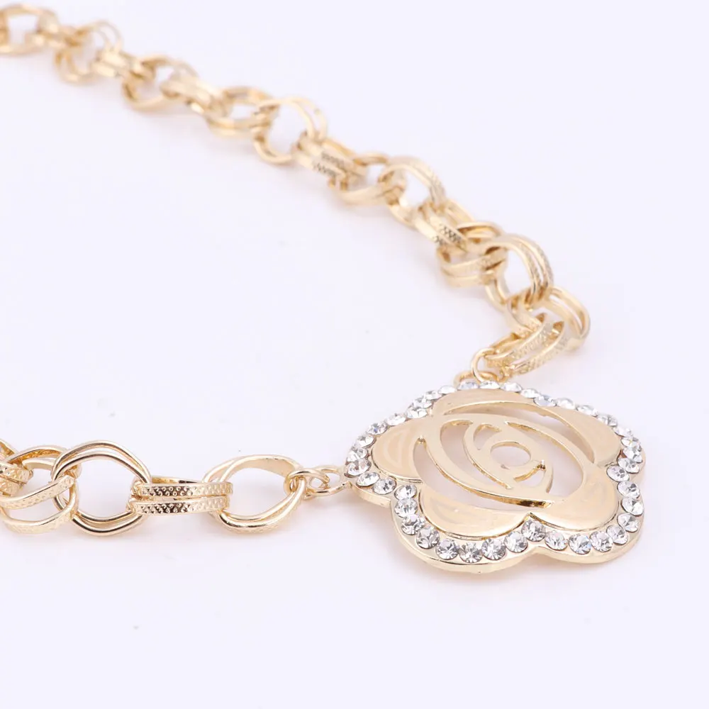 Ожерелье с подвеской в виде цветка серьги браслет кольцо набор Модные Ювелирные