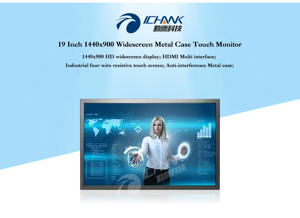 ZB190TC-V592/19 дюймов 1440x900 16:10 широкоформатный металлический корпус HDMI VGA USB POS машина промышленный сенсорный монитор ЖК-экран