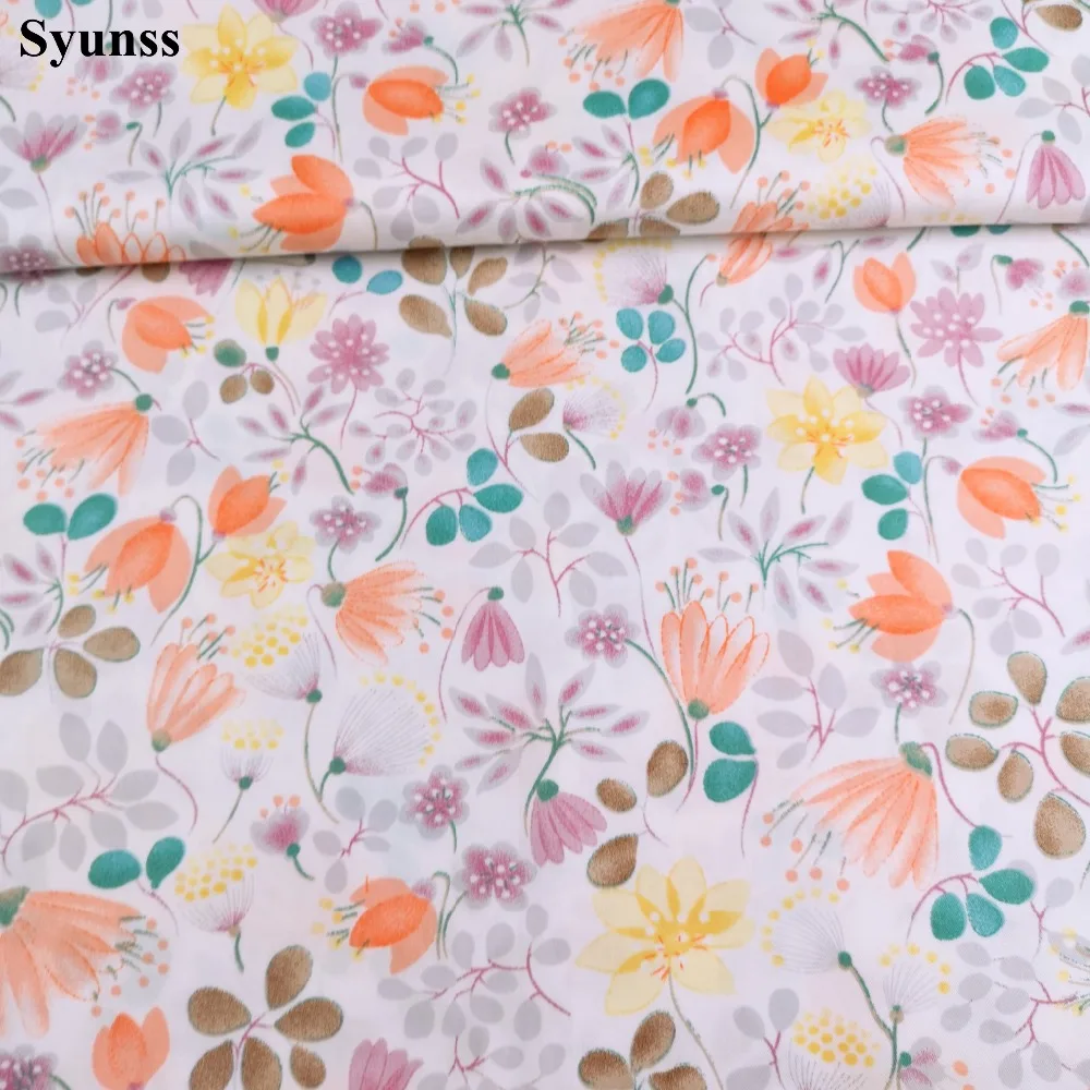 Syunss Diy Patchwork Cloth For Quilting Baby Cribs Cushions Dress Sewing Tissus Orange Floral Dot Printed Cotton Fabric Tecido