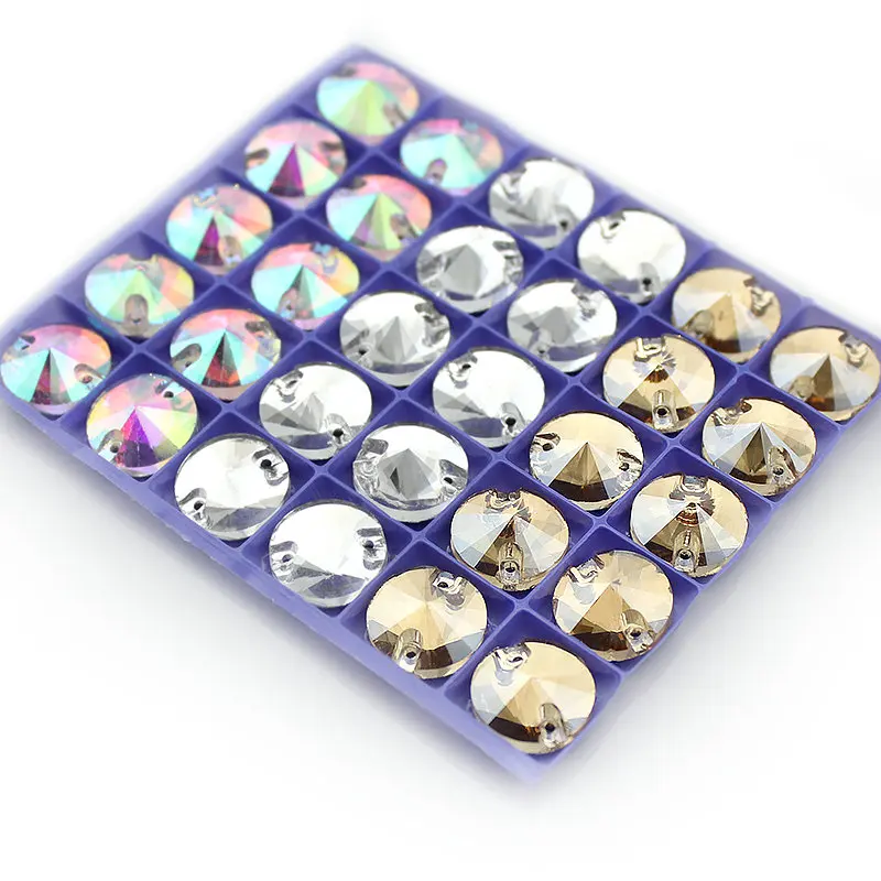 

8mm-16mm Round Crystal AB Color Silver Base Sew On Rhinestone Beads, Sew On Stones Spacer buttons for Garment Jewelry 30-100pcs