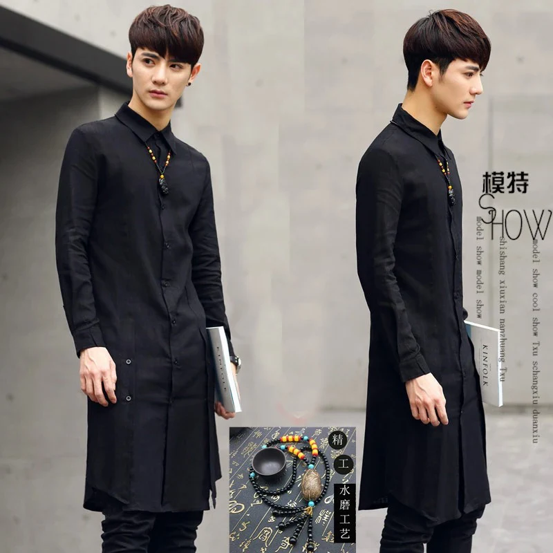 Мужская одежда знаменитостей авангардного дизайна хлопковая рубашка с длинным
