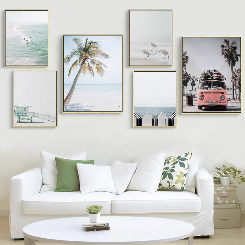 

Scandinavian Tropical Decoration Sea Leaf Canvas Poster Landscape Nordic Style Wall Art Print Nature Painting Living Room Decor