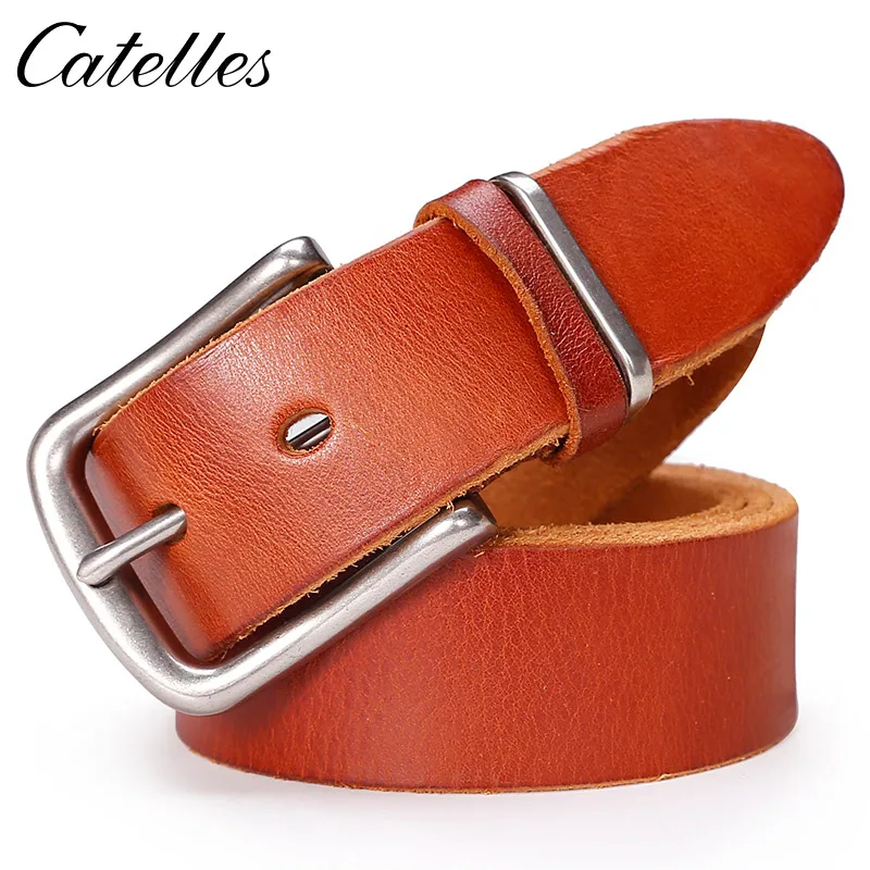 

CATELLES 2017 New MEN'S 100% Geunine Leather Belt For Jeans Basic Style High Quality Cowhide Pin Buckle Free Shipping