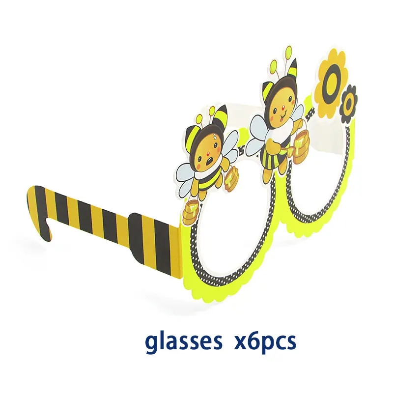 Glasses x6pcs 6 шт. вечерние одноразовые тарелки с рисунком шмеля и пчелы из мультфильма, соломенные украшения для вечеринки на день рождения для детей 6 человек - Цвет: Glasses x6pcs