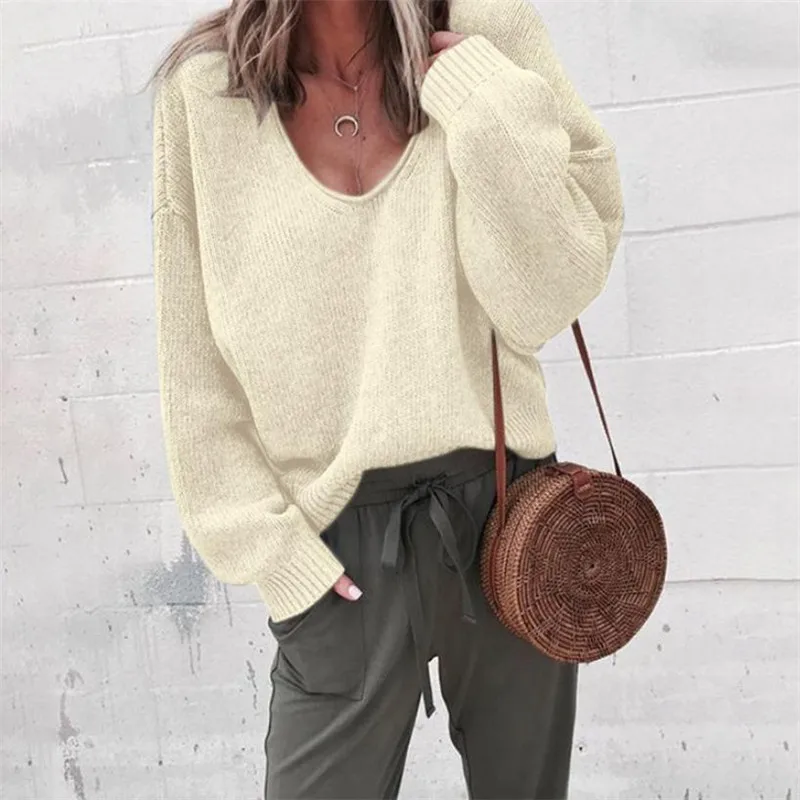 European and American Women's Loose Casual Sweater Jacket Fashion Baitao College style V-neck long Sleeve Spring | Женская одежда
