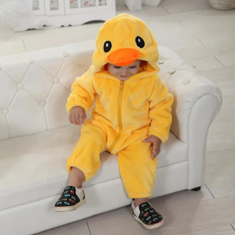 duck Детский комбинезон на молнии с изображением утки; милый костюм Kawaii для маленьких мальчиков и девочек; Зимний Теплый Мягкий комбинезон кигурумис для малышей; Детский костюм животного - Цвет: duck