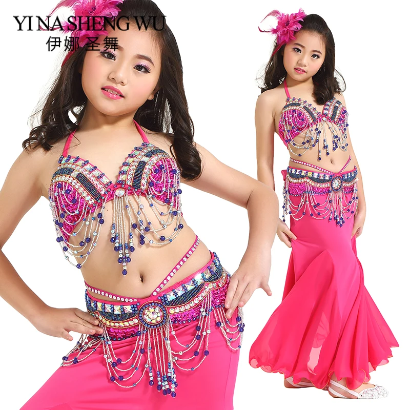 

Children Dance Costumes Girls Oriental Belly Dance Beaded Tassel Clothing Children Belly Dance Performance Costume 3Pcs Set