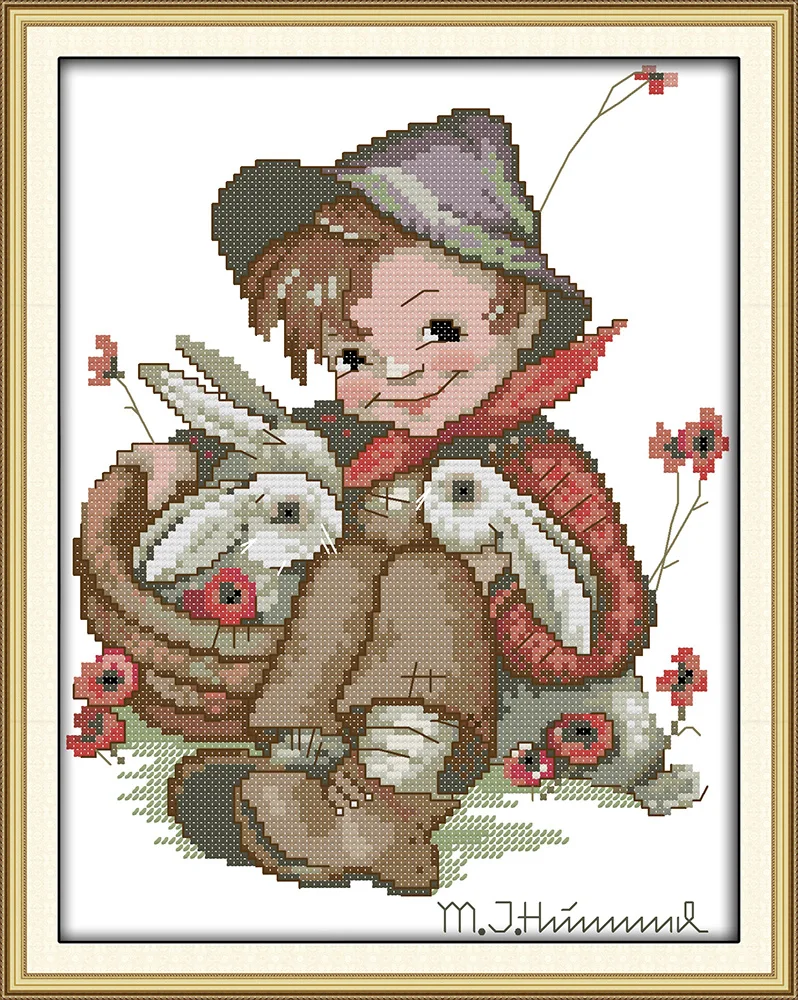 

The boy and the little rabbit cross stitch kit cartoon 14ct 18ct canvas stitching embroidery DIY handmade needlework plus