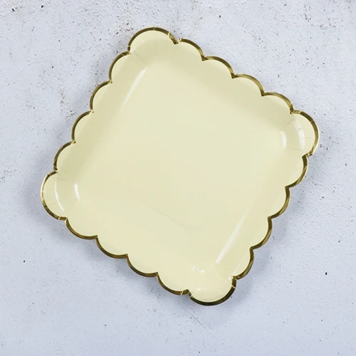 9 inch Yellow Plate Золотые блокирующие одноразовые бумажные тарелки и стаканы на День святого Валентина, День рождения, свадьбу, вечеринку, столовые приборы, десертные тарелки для детского душа, вечерние, Декор - Цвет: 9 inch Yellow Plate