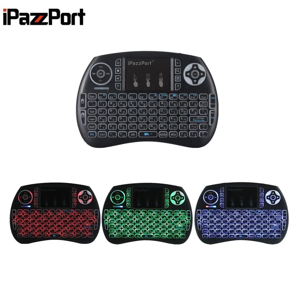 IPazzPort Мини Беспроводная QWERTY игровая клавиатура функция подсветки с сенсорной