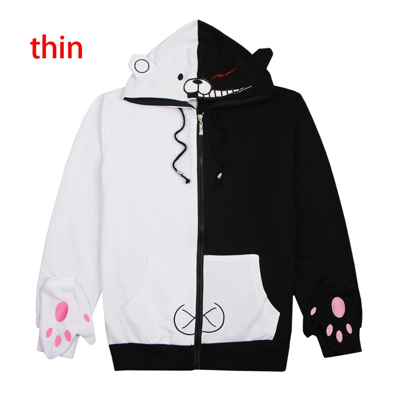 Danganronpa Косплей Монокума костюм унисекс Толстовка Футболка куртка с капюшоном повседневное пальто игра Аниме периферийная - Цвет: D thin and gloves
