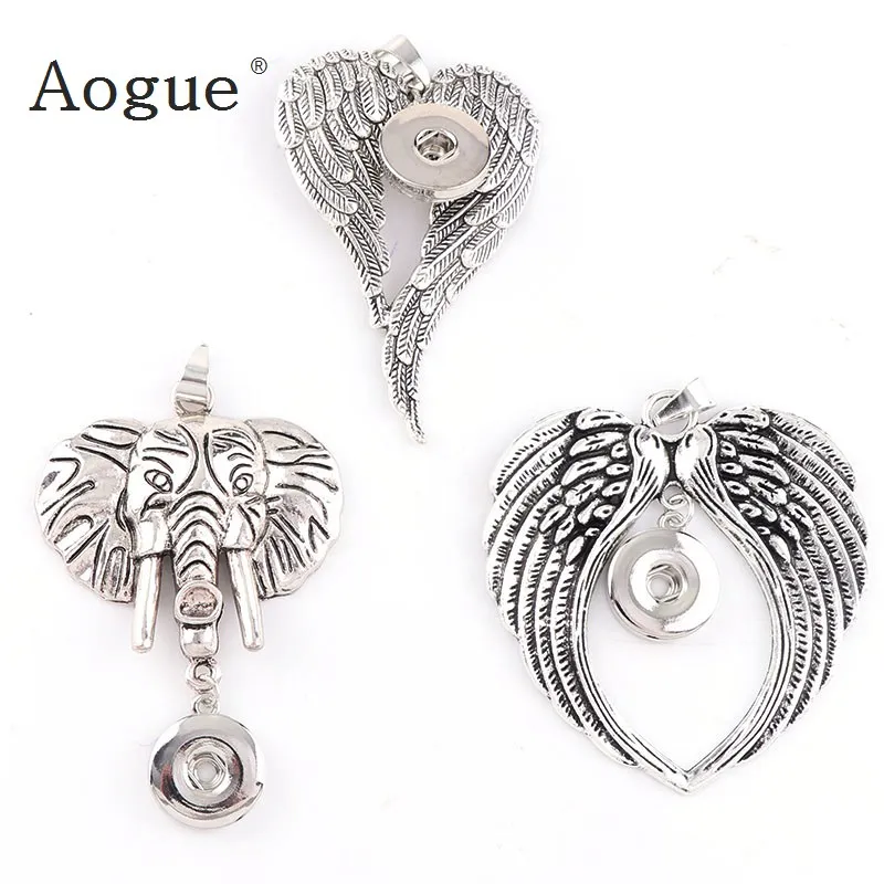

Trendy Factory 18mm Snap Buttons Vintage Elephant&Wing Heart Snaps Button Metal Pendant DIYan Necklace Jewelry Charm