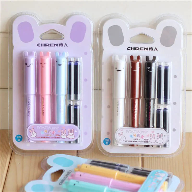 

Coloffice 3PCS/set Cute Small Fresh Plastic Fountain Pens 0.5mm blue Writing Pen Fine Smooth Writing Student School Supplies