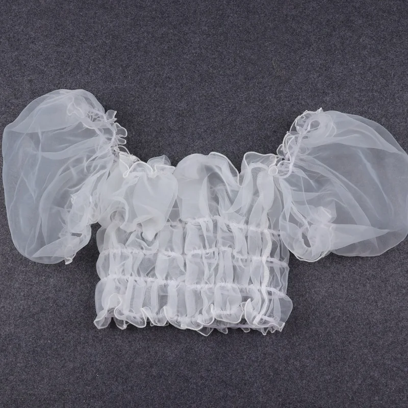 Сексуальный топ с пышными рукавами Белый Летний прозрачный открытыми плечами