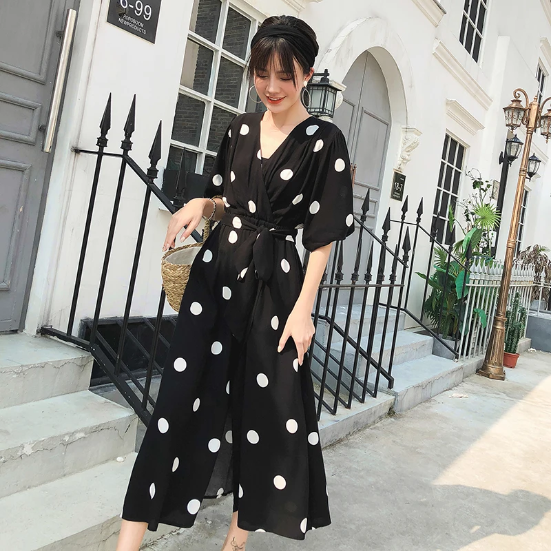 Длинное платье летнее свободное и комфортное в горошек AI042 | Женская одежда