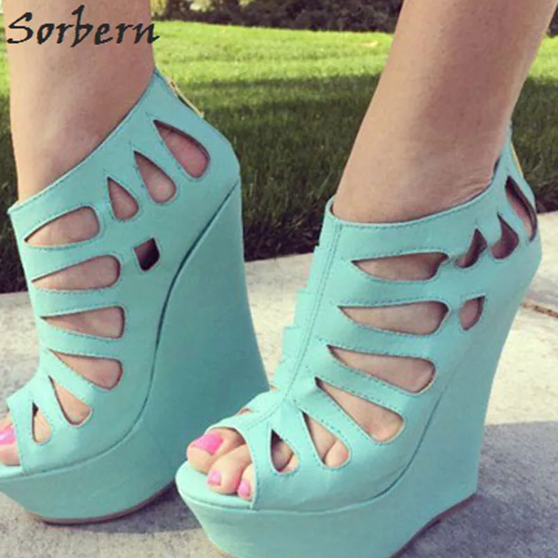 Sorbern/новые синие босоножки с перекрестными ремешками женская обувь на танкетке и