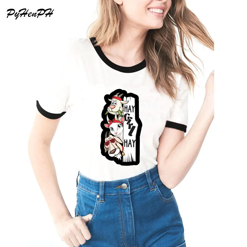 Новинка, модная брендовая футболка для женщин, Hay Girl, Hay Cow/Goat, футболка с принтом, Femme, Забавные футболки, Корейская одежда Tumblr