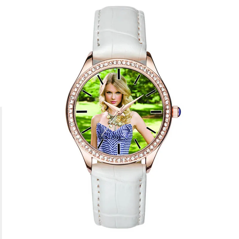white without box Женские кварцевые часы со стразами на заказ, ваши собственные фото, A3327w, японские часы из натуральной кожи, с дидоном, подарок девушке другу - Цвет: white without box