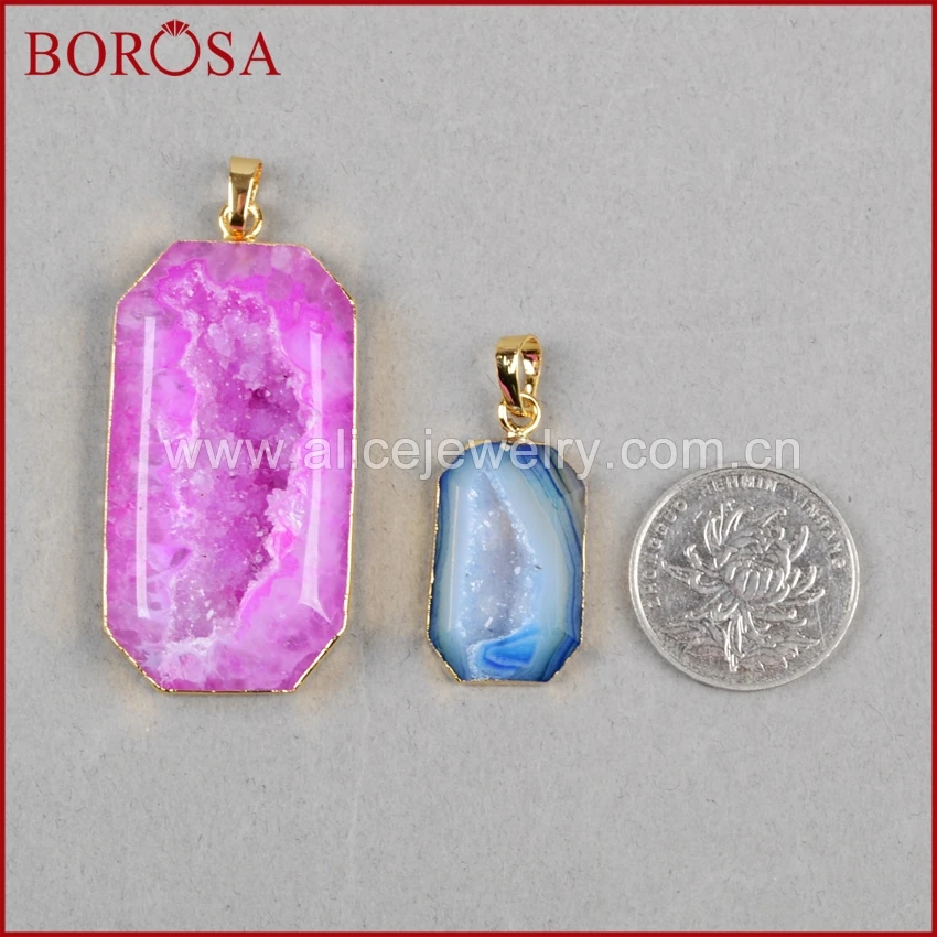 BOROSA дизайн 1 шт Радуга восьмиугольник золотой цвет натуральный кристалл Druzy Geode