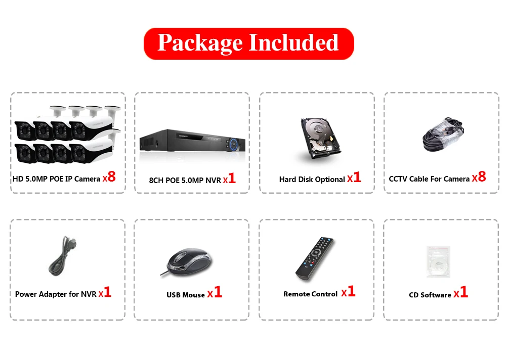 8CH 5MP HDMI POE NVR комплект массив камер видеонаблюдения 5MP наружная ip-камера IP66 P2P система видеонаблюдения Видео Безопасности приложение для просмотра