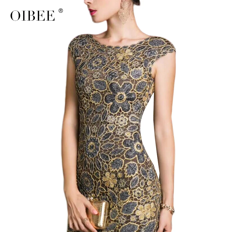 OIBEE2019 весеннее Новое Женское модное вышитое без рукавов с круглым вырезом после V облегающее женское платье