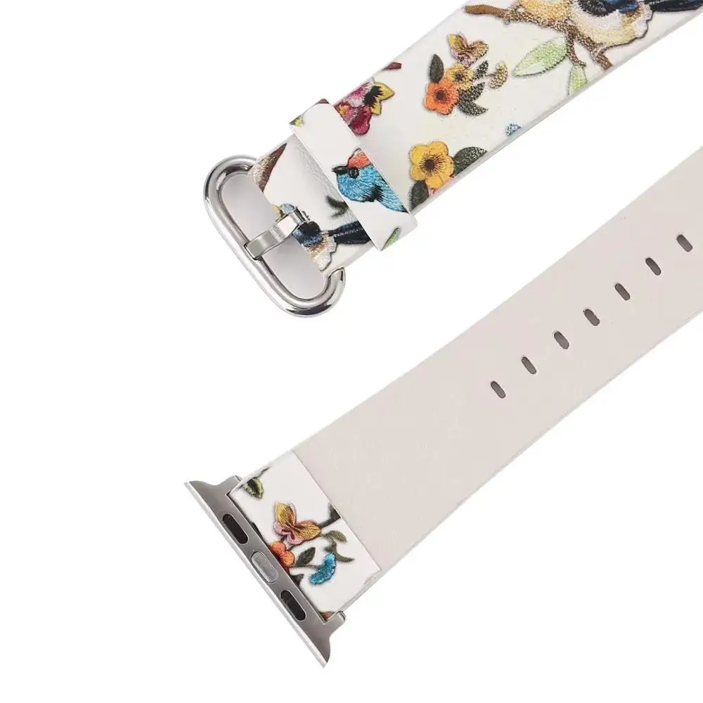 Для Apple Watch Band 42 мм 44 серия 4 3 2 1 браслет для iwatch ремень Белые птицы цветок Печатный