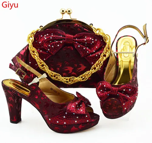 

doershow Nigerian Party wine Shoe and Bag Sets Italian Shoes and Bags Set for party African Matching Shoes and Bags!SKO1-17