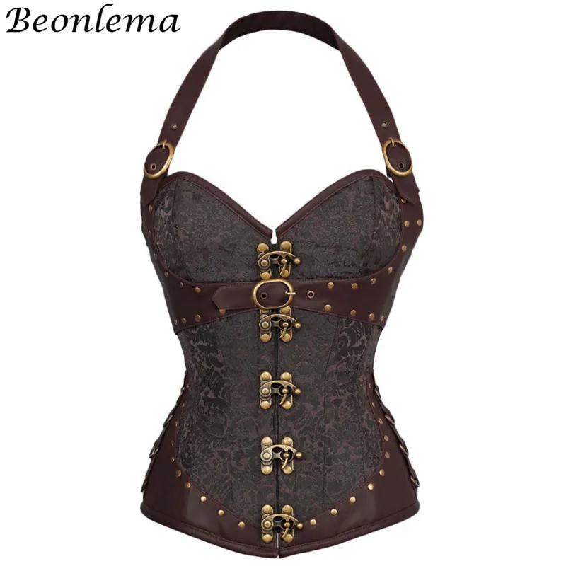 Beonlema Steampunk Corset Red Gothic Clothing Sexy Bustiers Brown Vintage Female Bodice Overbust Tops Corsage Party Costume | Женская