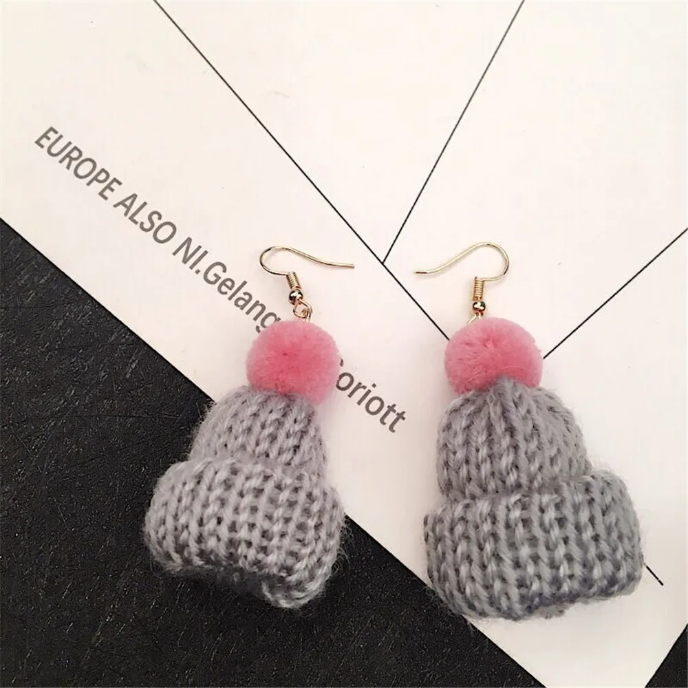 CRLEY Winter Drop Earrings for Women Red Green Wool Cap Christmas Wedding Party Jewelry Cute Shipping | Украшения и аксессуары