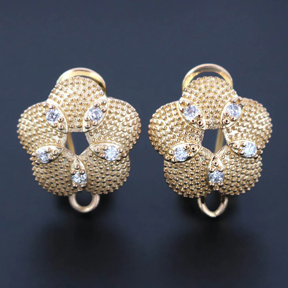 Micro Paved Zircon CZ Clip Back Earrings Post with Loop Connector Flower Metal Findings DIY African Bridal Rose Gold Pl | Украшения и