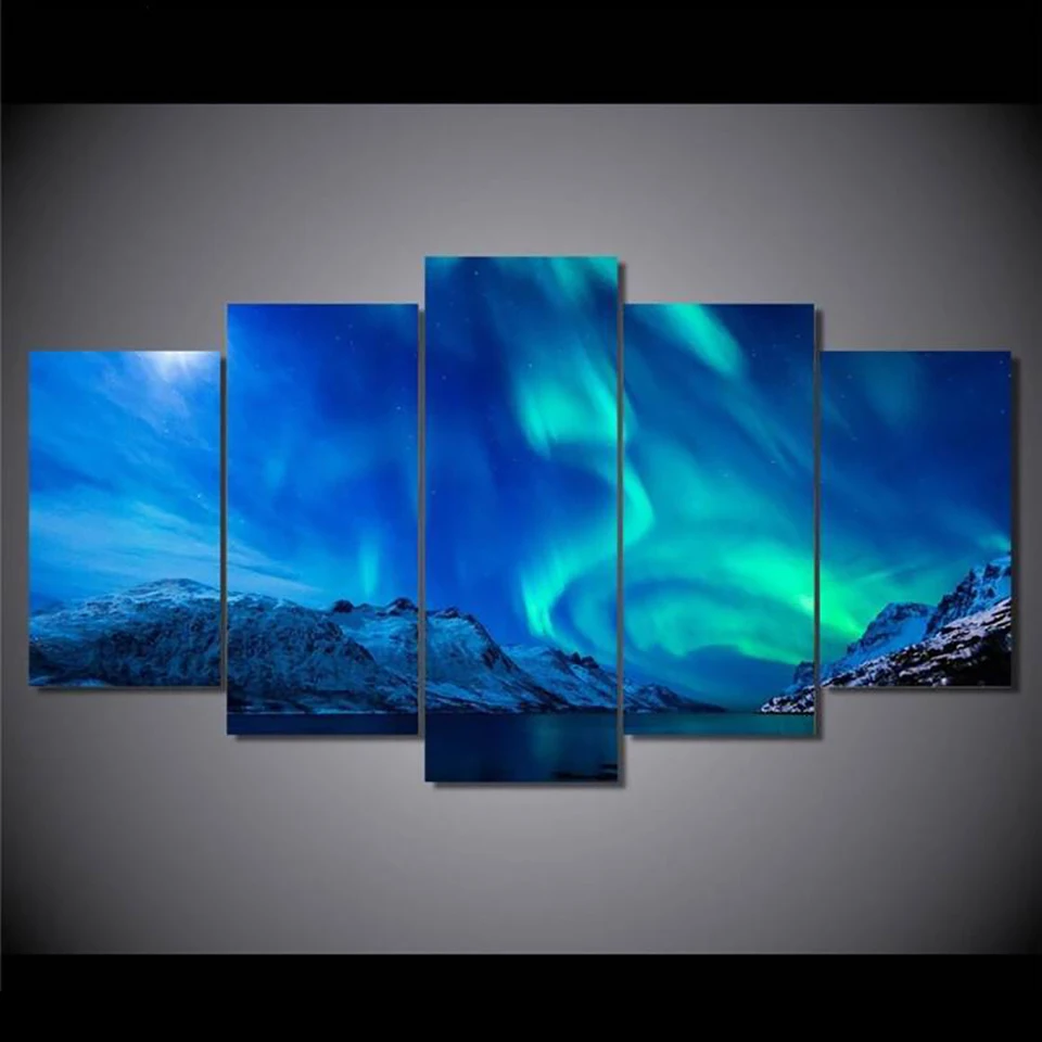 

Гостиная настенные картины HD печатные 5 PiecePcs синий Аврора Пейзаж Современная живопись на холсте домашний декор плакат рамки