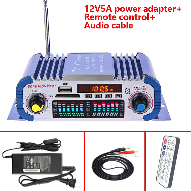 Kentiger HY-601 с 12V5A адаптер питания+ аудио кабель+ ИК-управление цифровой Hi-Fi Авто Стерео усилитель мощности USB SD плеер ЦАП