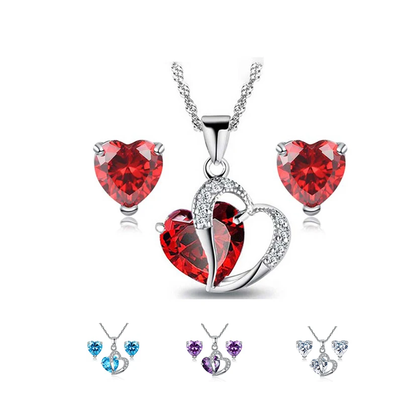 Женское Ожерелье и серьги Beiver сережки из фианита красного цвета с родиевым