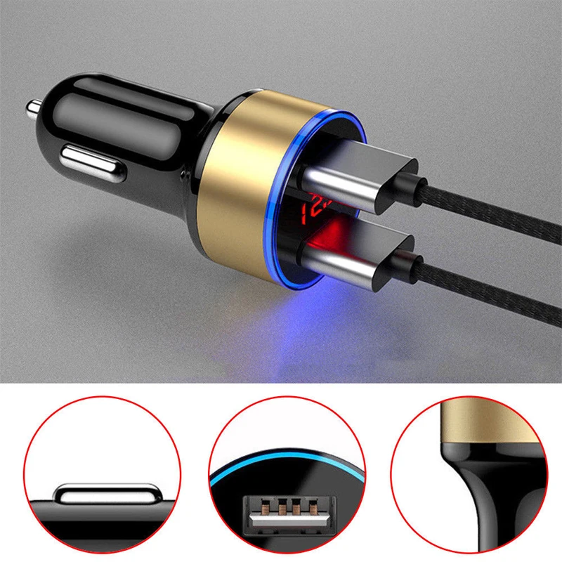 Быстрое зарядное устройство Floureon 3.1A автомобильное с двумя usb портами ЖК дисплей 12