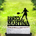 Именной Топпер для торта на день рождения, Женский Топпер для торта с силуэтами для тенниса, семейная вечеринка на день рождения