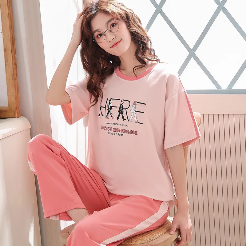 9904 Пижамы с героями мультфильмов; женская пижама; mujer invierno; домашняя одежда; большие размеры; розовая футболка с короткими рукавами и принтом; брюки; 2 шт - Цвет: 9904
