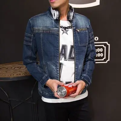 Мужская джинсовая приталенная куртка модная на молнии большие размеры 3xl chaquetas