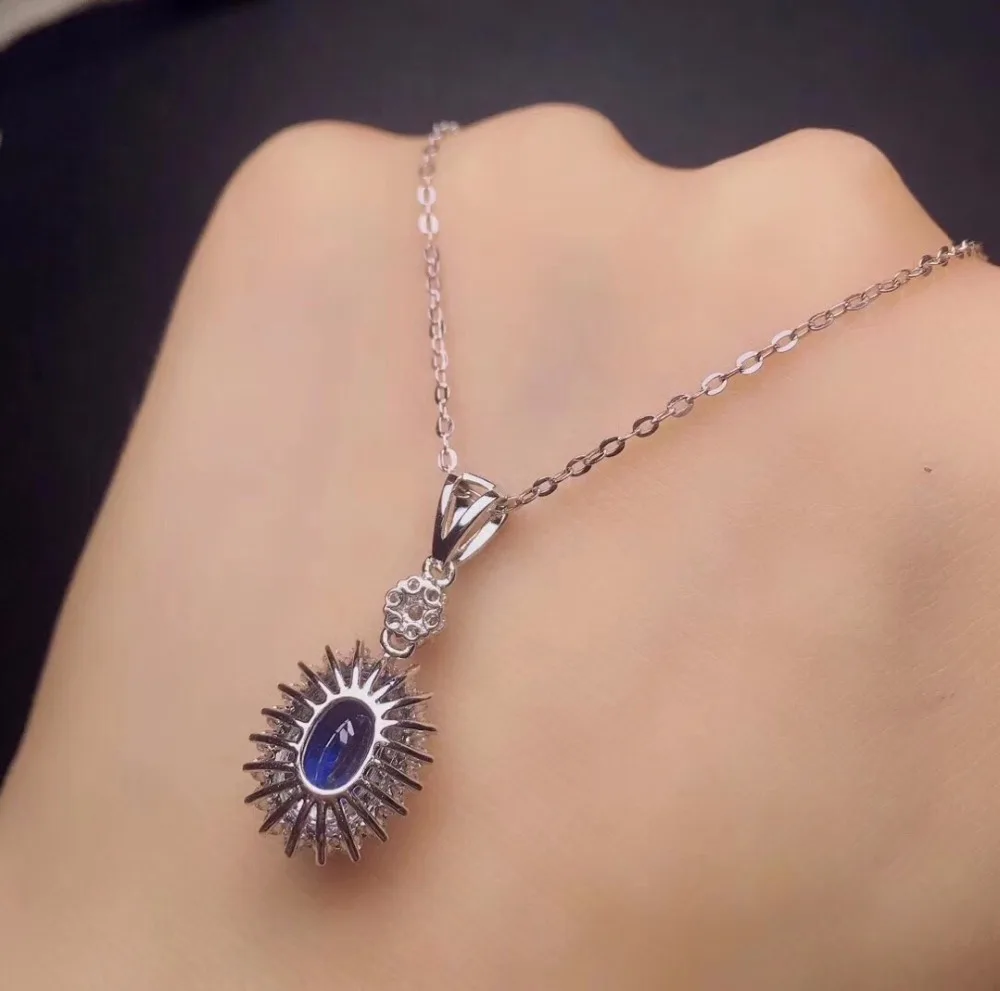 Настоящие хорошие драгоценности чистый 18 K Белый Золотой AU750 натуральный Василек синий сапфир 1.57ct подвески из драгоценных камней для Для женщин Цепочки и ожерелья