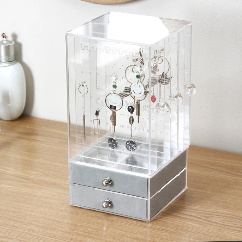 New Acrylic Jewelry Organizer Box for Necklace Display Storage Case Earrings Bracelet Hanger Decoration Girls Gift Women Makeu