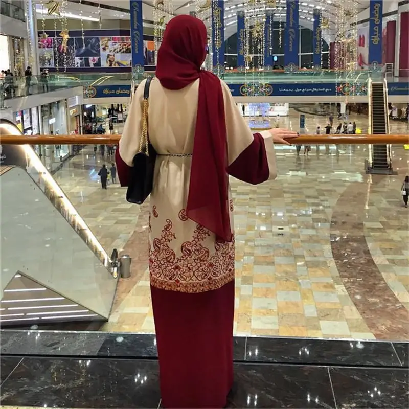 Нарядный халат Abaya 2020 красное мусульманское платье с открытой передней вышивкой