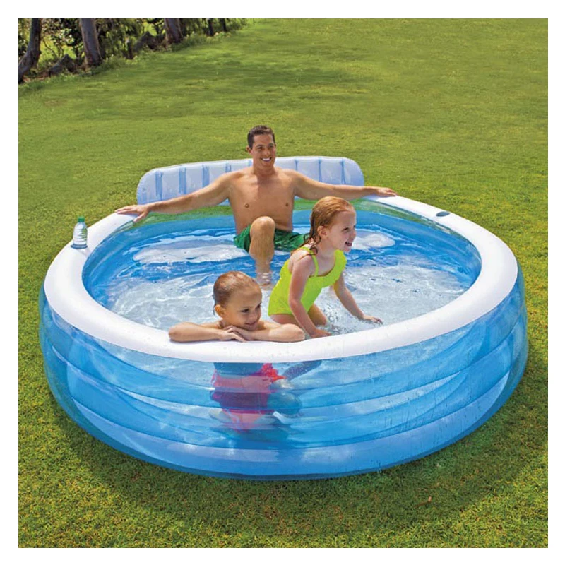 Надувной круглый однотонный бассейн для всей семьи Детская ванна с дренажным