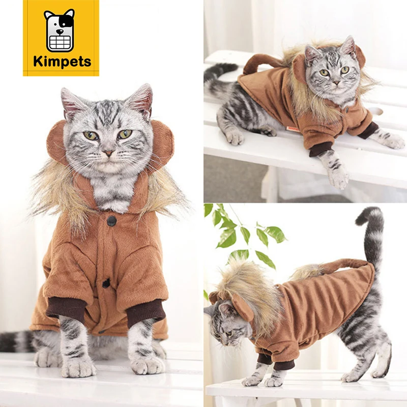 Забавный костюм кошки пальто из шерсти льва зимняя одежда для на Хэллоуин щенка