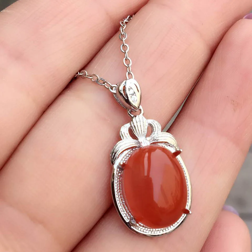 

KJJEAXCMY fine jewelry s925 silver color treasure natural South red pendants to send necklaces abc