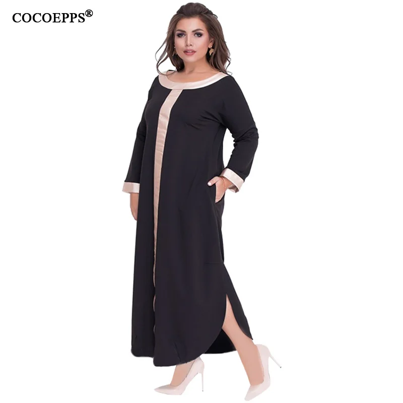Женское длинное платье теплое хлопковое большого размера 5XL 6XL свободное на осень